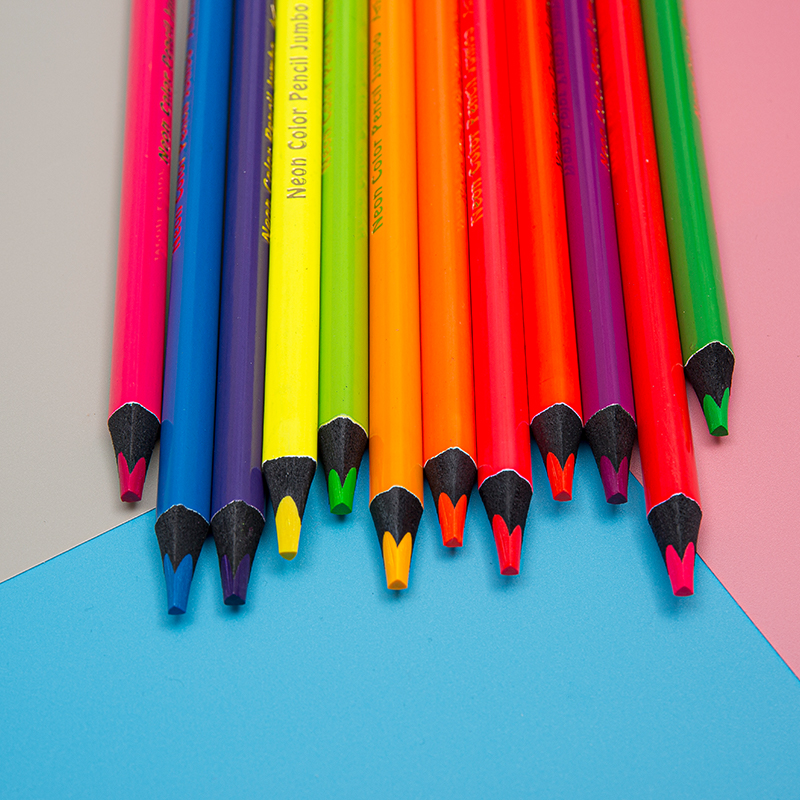 Crayons de couleur néon géants en bois noir souple