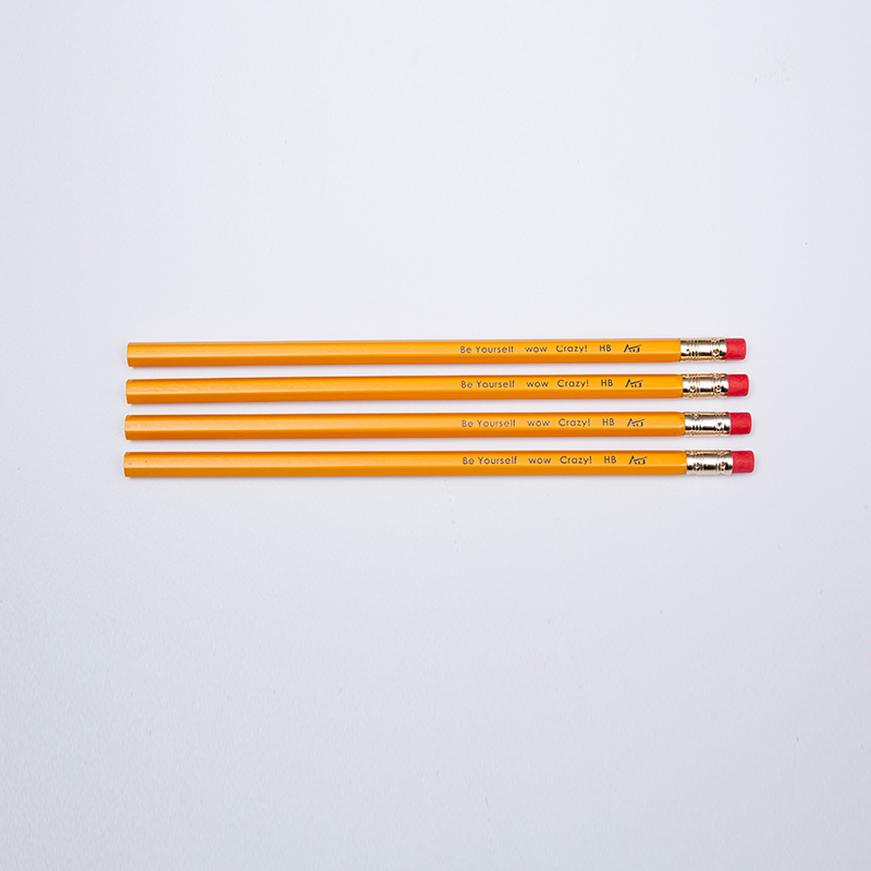 Crayon graphite HB jaune hexagonal en bois avec gomme