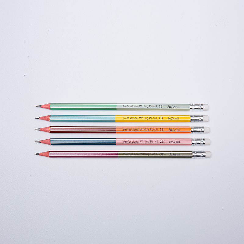 Crayons d’écriture professionnels à rayures 2B avec gommes