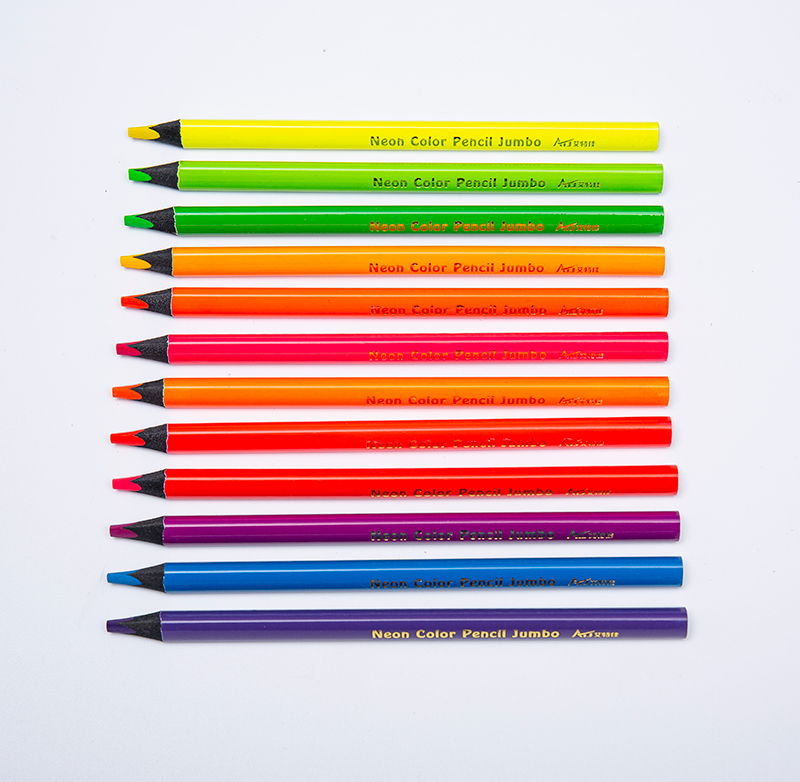 Crayons de couleur néon géants en bois noir souple