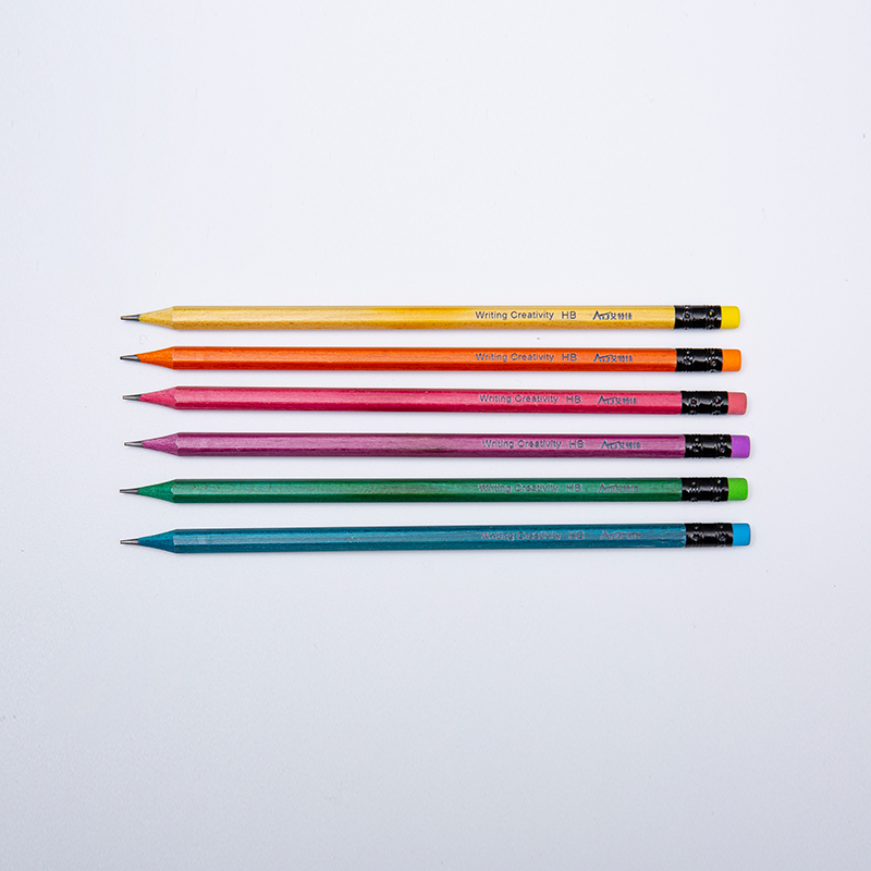 Crayons d'écriture HB en bois coloré avec gommes à crayon