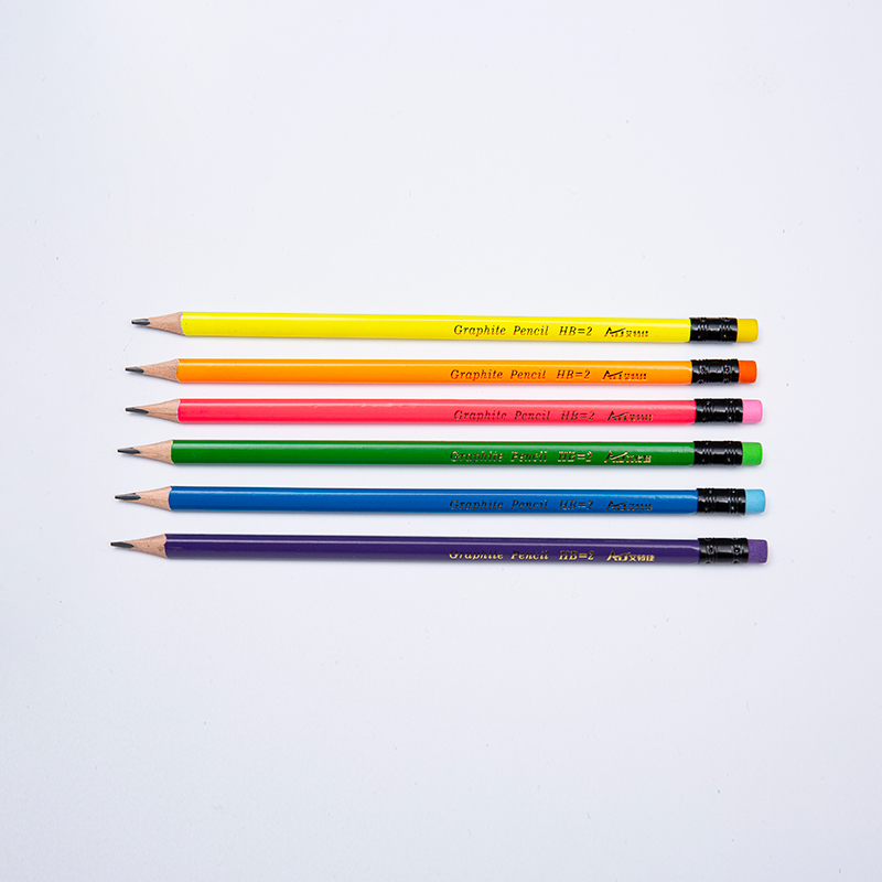 Crayons à graphite HB néon avec gommes pour école